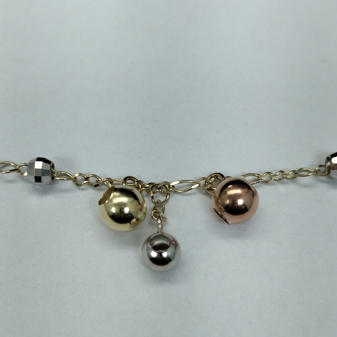 CADENA GARGANTILLA 3X1 CON ESFERAS COMBINADAS 14K 45 CM 3.1 GR (NUEVO)