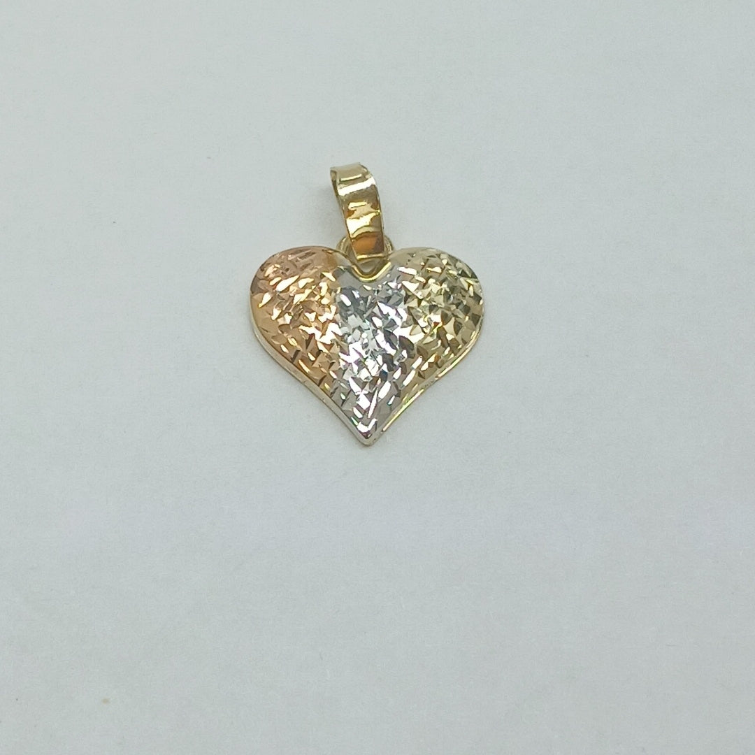DIJE TEJIDO CORAZON LABRADO COMBINADO 14K 1.2 GR (NUEVO)