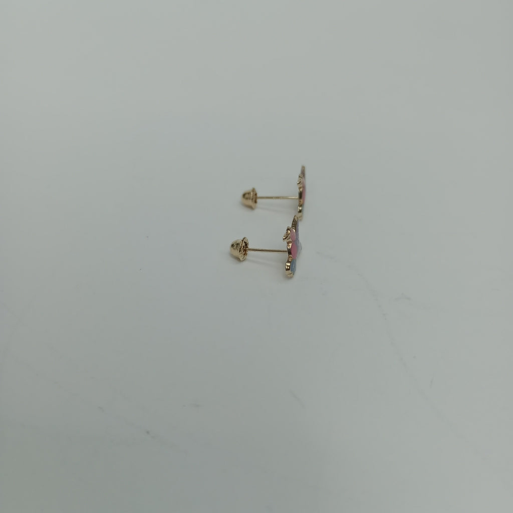 BROQUELES BROQUEL FIG COLIBRI ESMALTE ROSA 14K 0.2138 GR (NUEVO)
