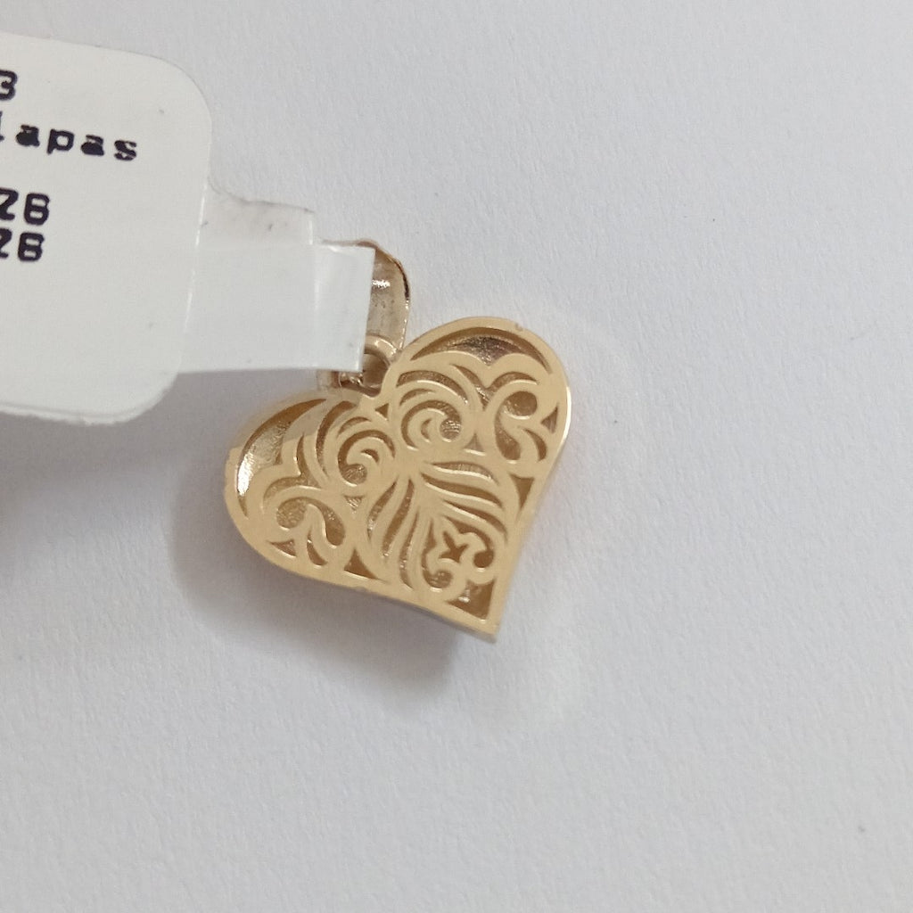 DIJE TEJIDO CORAZON LABRADO COMBINADO 14K 1.3 GR (NUEVO)