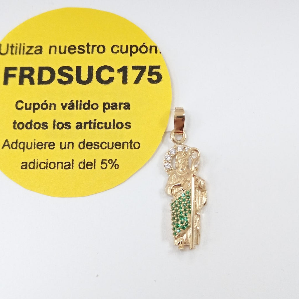 DIJE SAN JUDAS CON PIEDRAS DE COLOR 14K 1.7 GR (NUEVO)