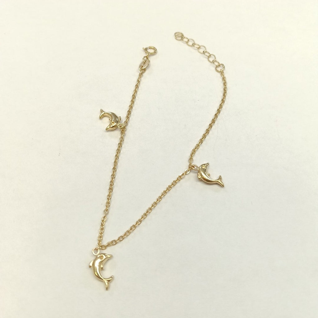 PULSERA ESPECIAL CON DIJES DELFINES 10K 18 CM 2 GR (NUEVO)