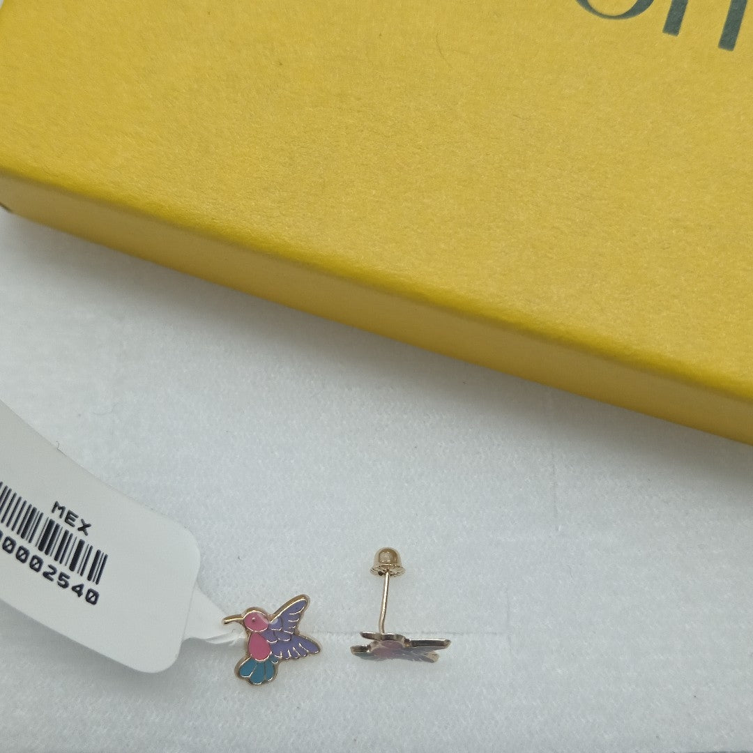 BROQUELES BROQUEL FIG COLIBRI ESMALTE ROSA 14K 0.2138 GR (NUEVO)