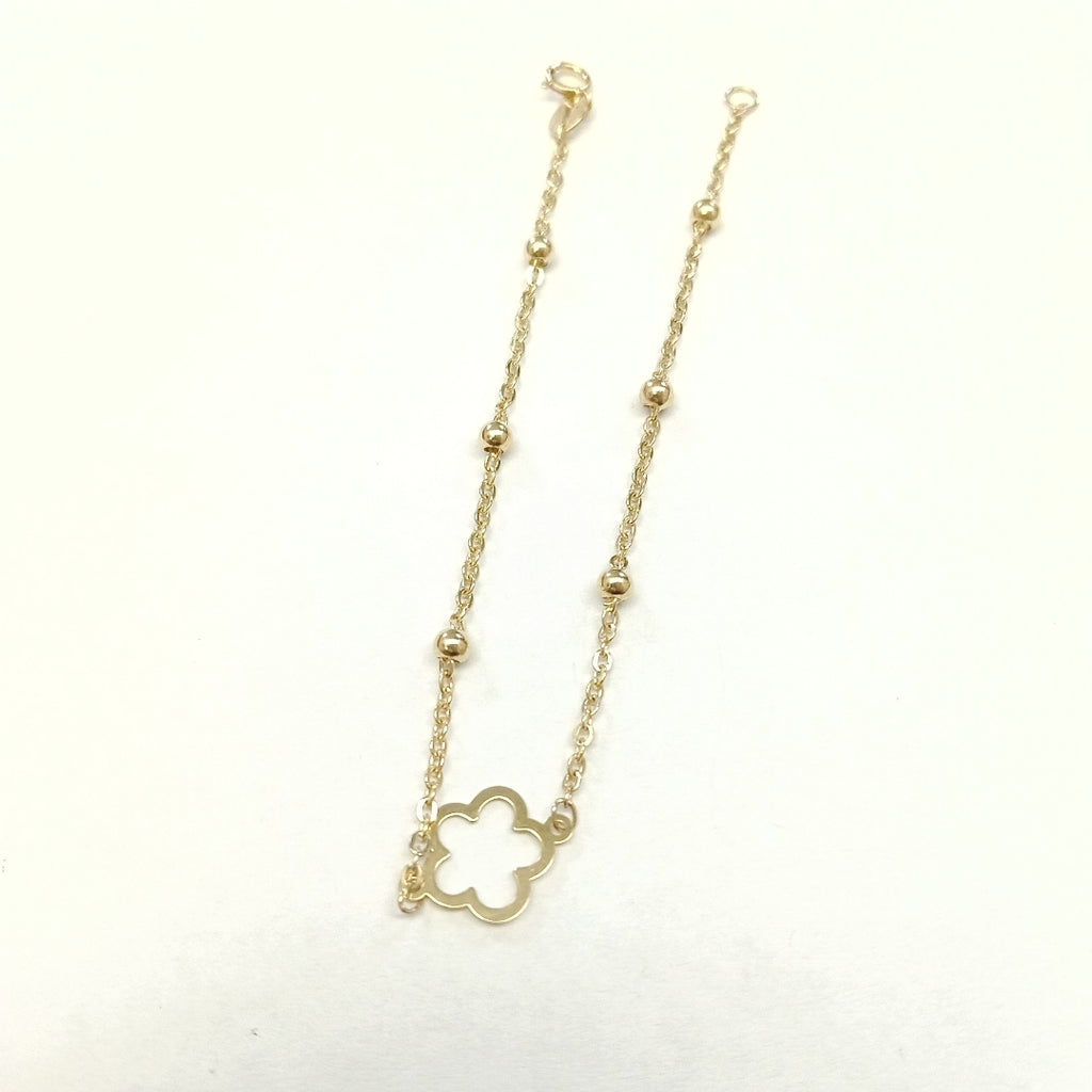 PULSERA TEJIDO ESPECIAL CON FLOR 14K 18 CM 1.6 GR (NUEVO)