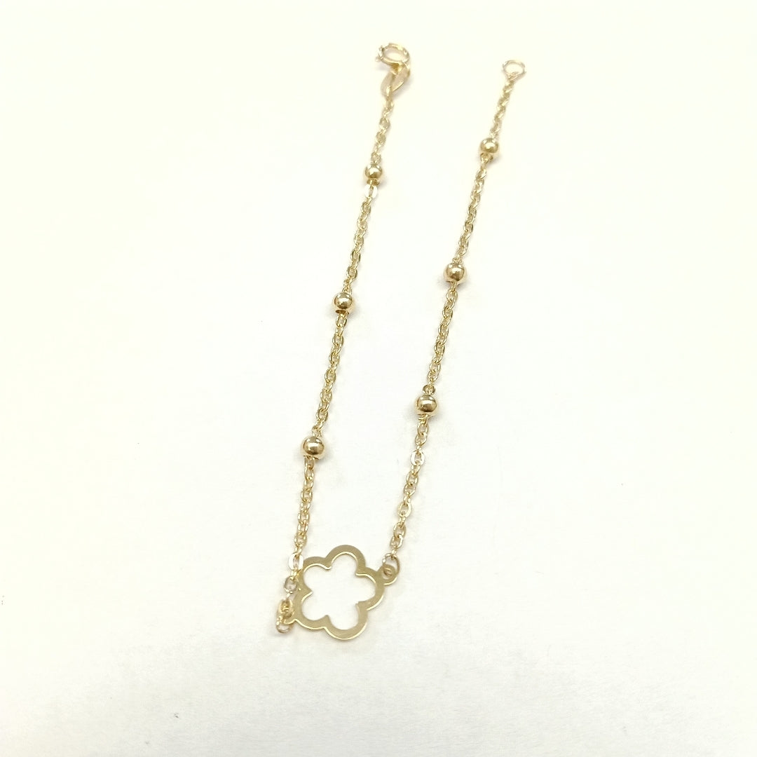 PULSERA TEJIDO ESPECIAL CON FLOR 14K 18 CM 1.6 GR (NUEVO)