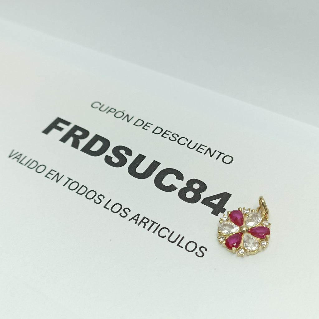 DIJE FLOR CIRCONIAS Y PIEDRAS DE COLOR 14K 2.8 GR (NUEVO)