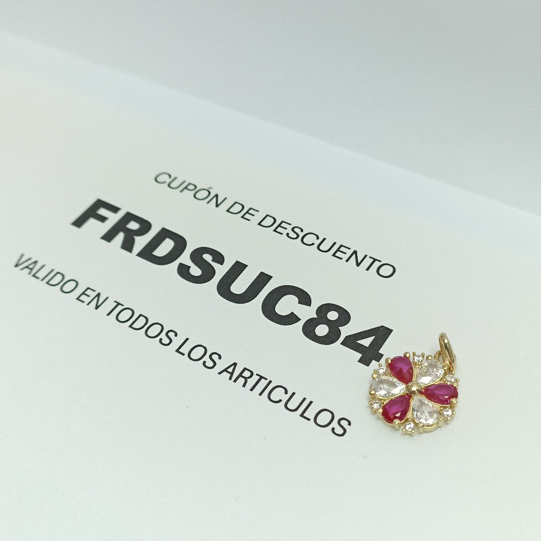 DIJE FLOR CIRCONIAS Y PIEDRAS DE COLOR 14K 2.8 GR (NUEVO)