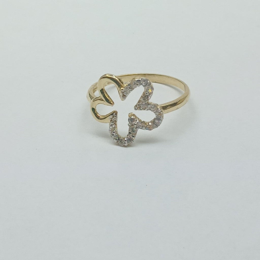 ANILLOS FIGURA FLOR CON CIRCONIA 14K TALLA 7 1.6 GR (NUEVO)