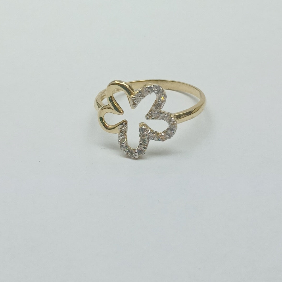ANILLOS FIGURA FLOR CON CIRCONIA 14K TALLA 7 1.6 GR (NUEVO)