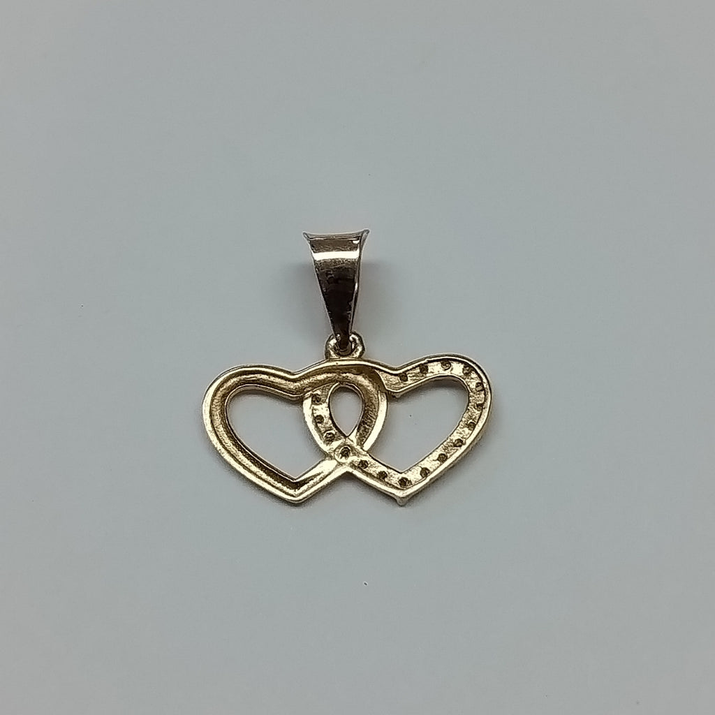 DIJE DOS CORAZONES UNIDOS C CIRCONIAS 14K 0.8 GR (NUEVO)
