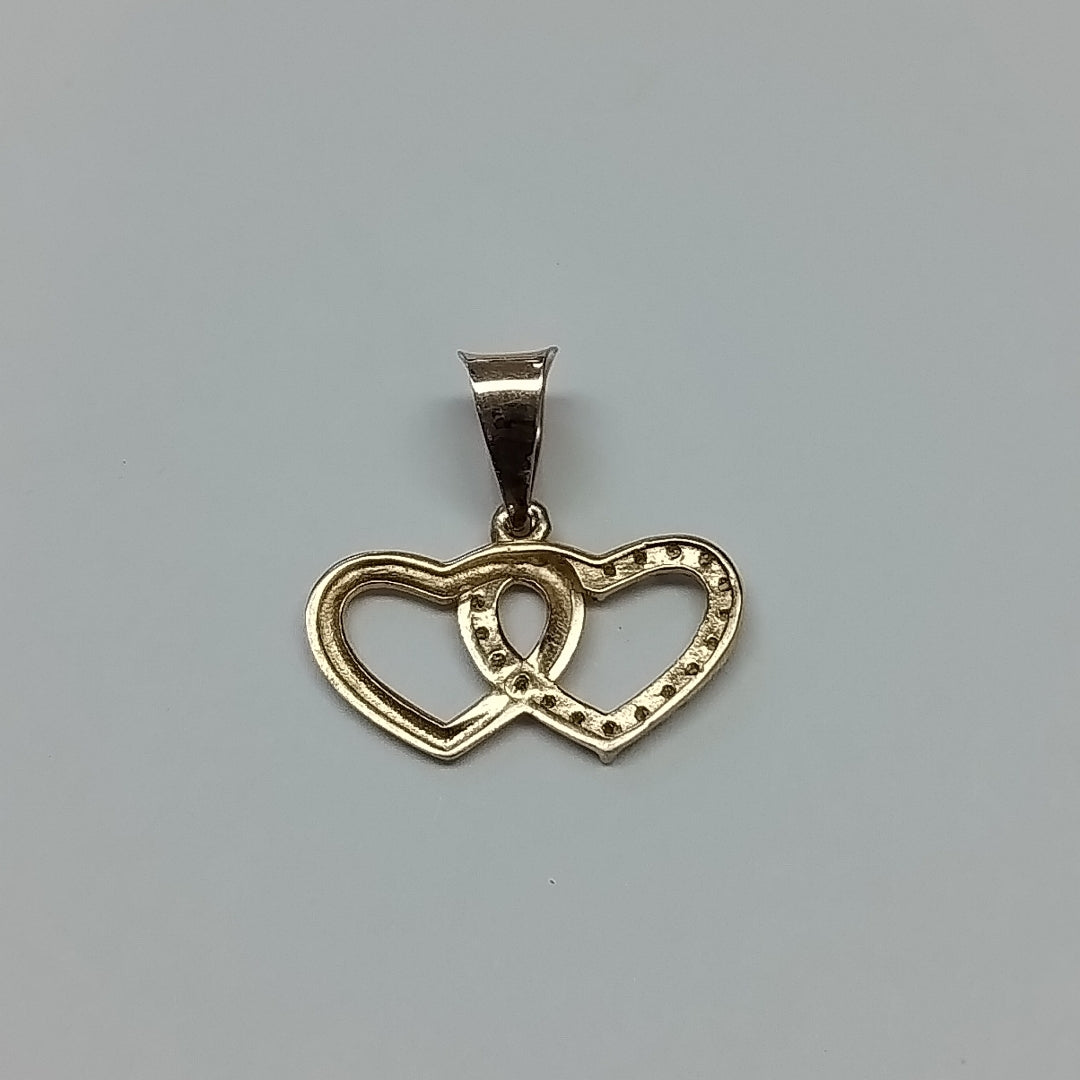 DIJE DOS CORAZONES UNIDOS C CIRCONIAS 14K 0.8 GR (NUEVO)
