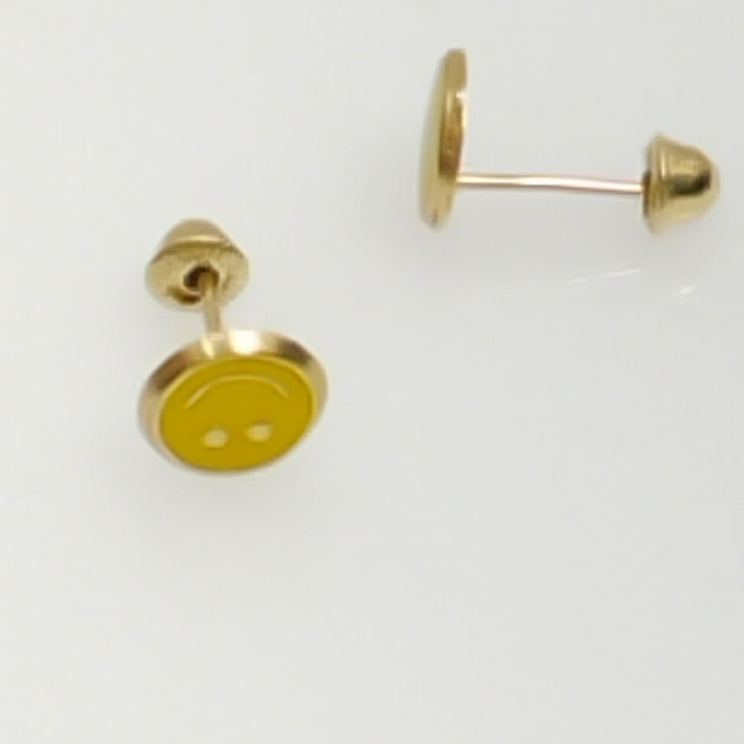 BROQUELES BROQUEL FIG SONRISA ESMALTE AMARILLO 14K 0.2074 GR (NUEVO)
