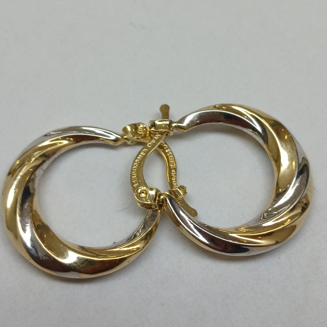 ARETES TEJIDO ARRACADA TRENZADA COMBINADA 14K 1.8 GR (NUEVO)
