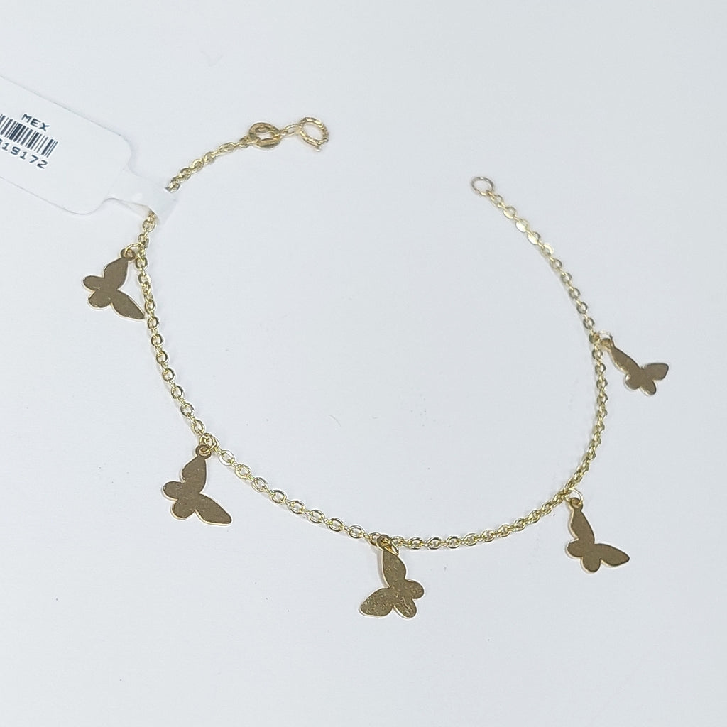 PULSERA ESPECIAL CON MARIPOSAS 14K 18 CM 2.1 GR (NUEVO)