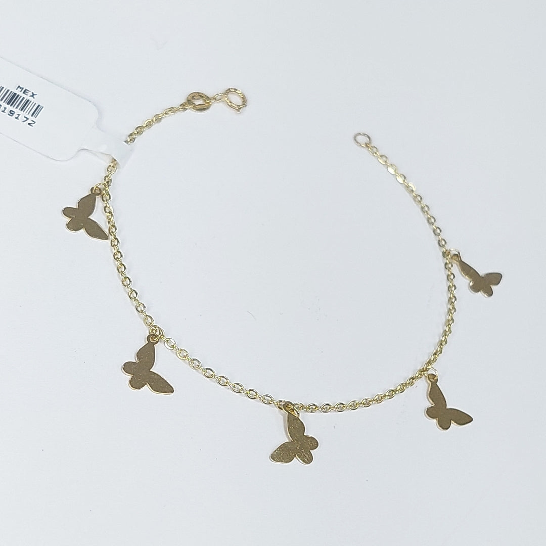 PULSERA ESPECIAL CON MARIPOSAS 14K 18 CM 2.1 GR (NUEVO)