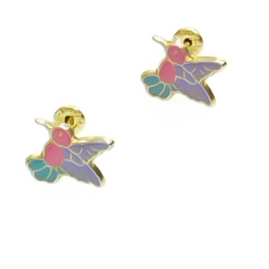 BROQUELES BROQUEL FIG COLIBRI ESMALTE ROSA 14K 0.2138 GR (NUEVO)