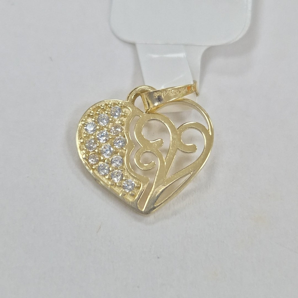 DIJE TEJIDO CORAZON CON CIRCONIAS Y ARBOL DE LA VIDA 14K 0.8 GR (NUEVO)