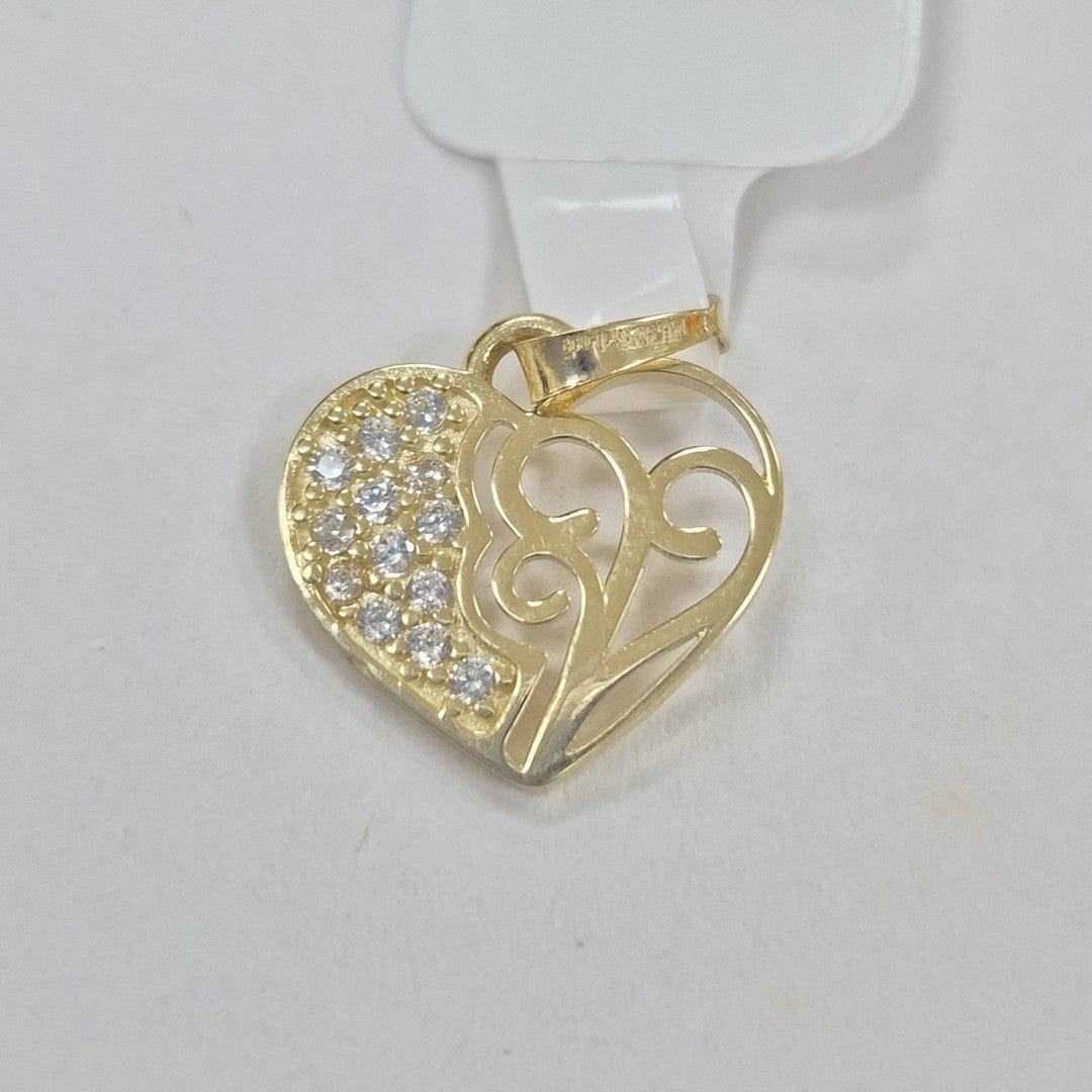 DIJE TEJIDO CORAZON CON CIRCONIAS Y ARBOL DE LA VIDA 14K 0.8 GR (NUEVO)