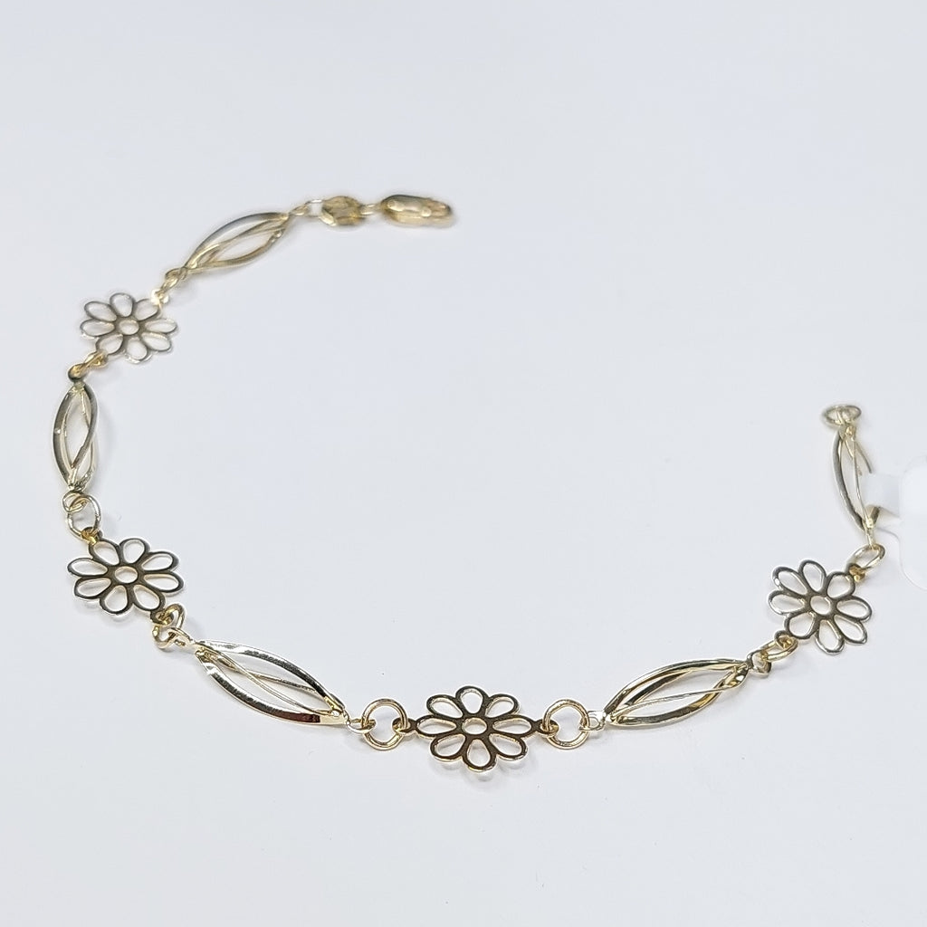 PULSERA ESPECIAL CON FLORES 14K 18 CM 2.4 GR (NUEVO)
