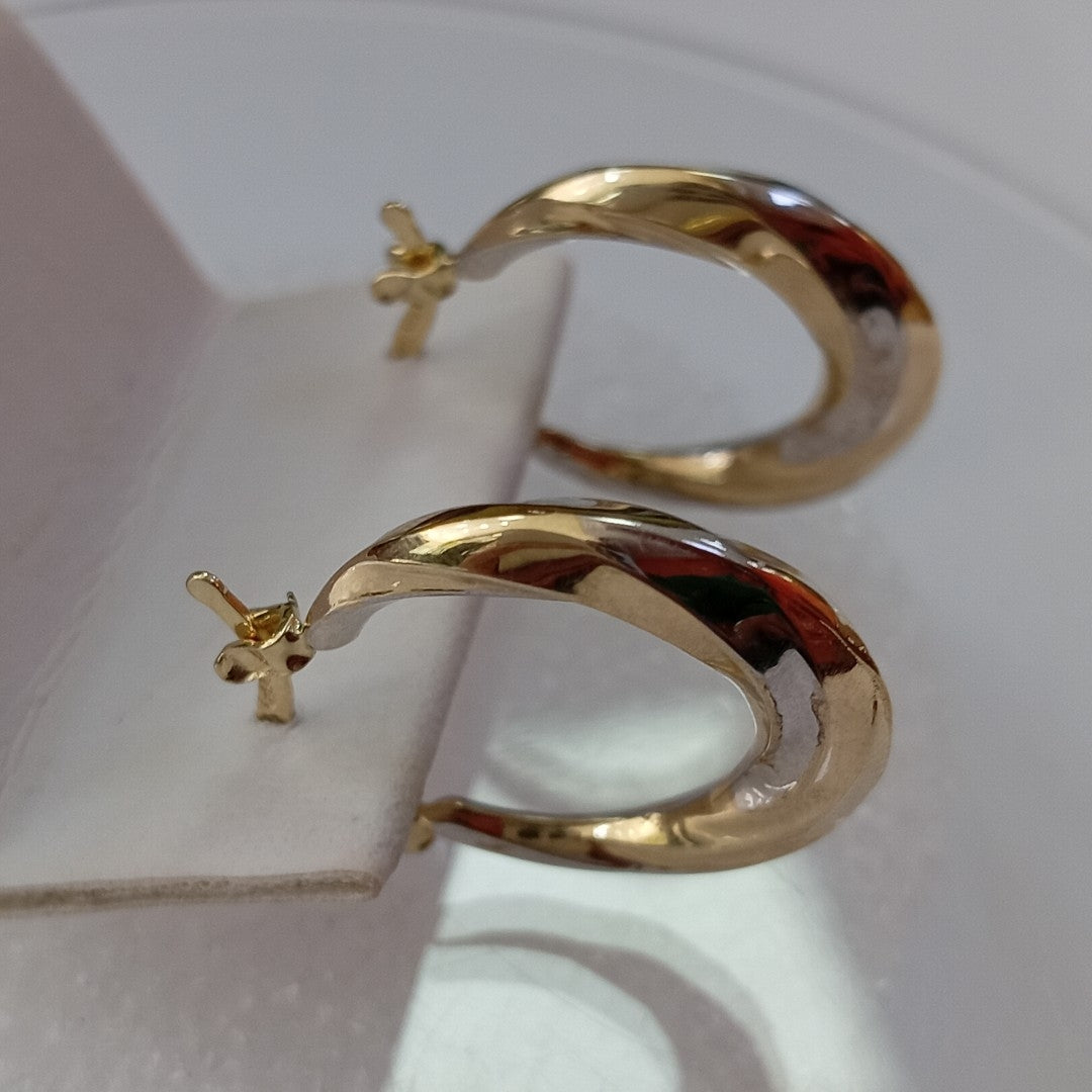 ARETES TEJIDO ARRACADA TRENZADA COMBINADA 14K 1.8 GR (NUEVO)