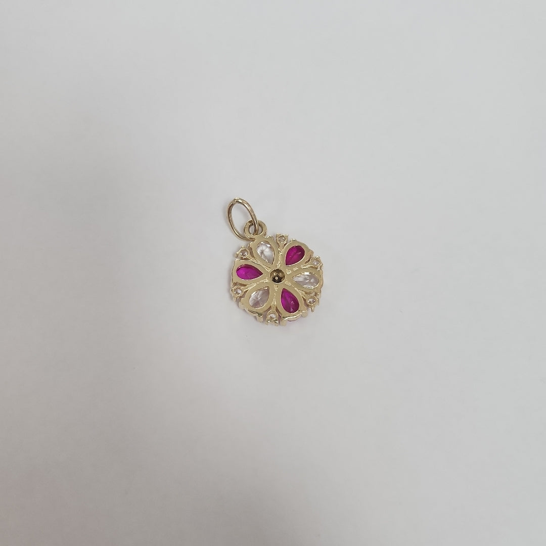 DIJE FLOR CIRCONIAS Y PIEDRAS DE COLOR 14K 2.9 GR (NUEVO)