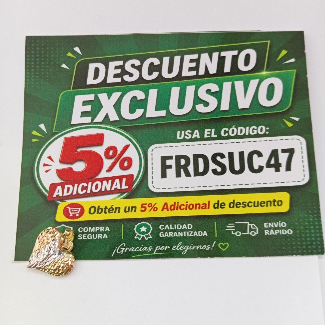 DIJE TEJIDO CORAZON LABRADO COMBINADO 14K 1.2 GR (NUEVO)