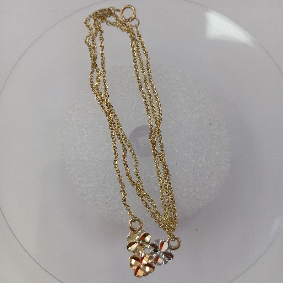 CADENA TEJIDO GARGANTILLA ESPECIAL C FLORES 14K 45 CM 2.9 GR (NUEVO)