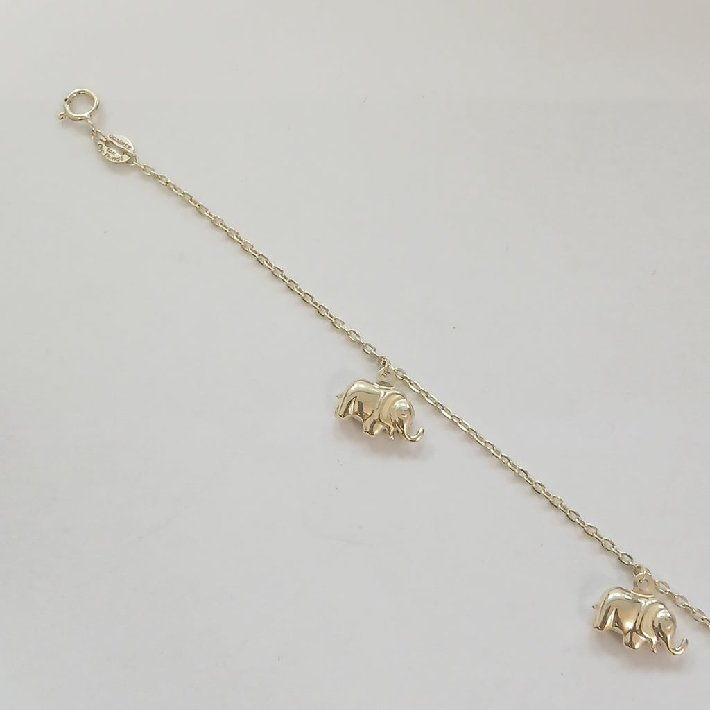 PULSERA ESPECIAL CON DIJES ELEFANTES 10K 18 CM 2.2 GR (NUEVO)