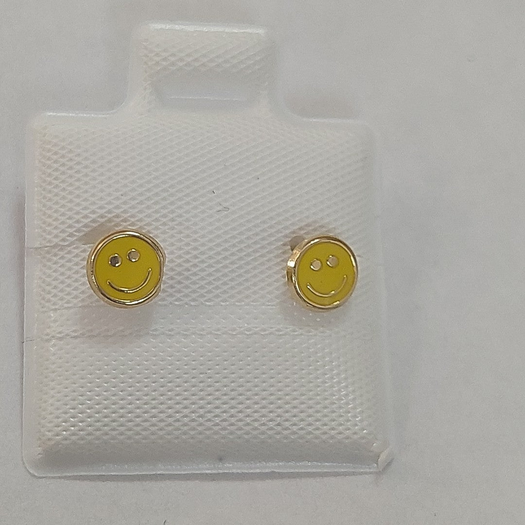BROQUELES BROQUEL FIG SONRISA ESMALTE AMARILLO 14K 0.2074 GR (NUEVO)