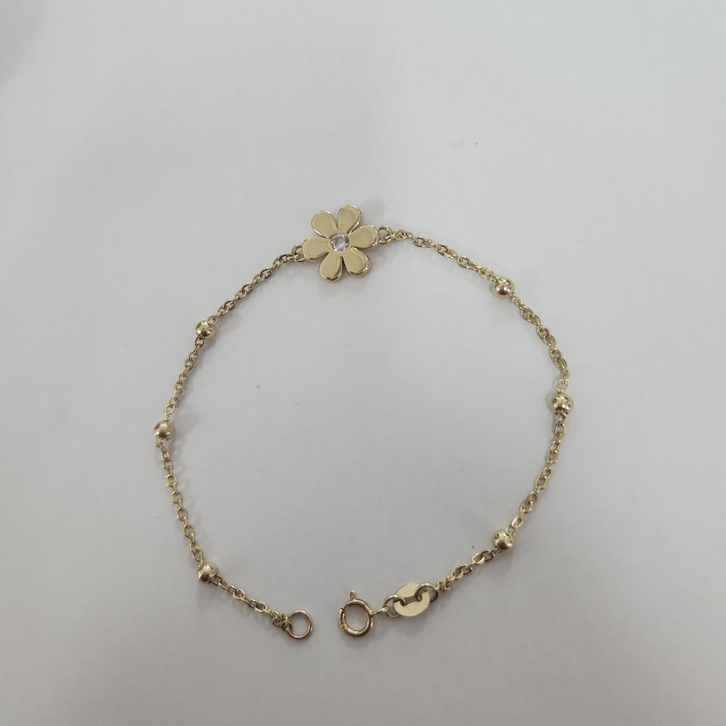 PULSERA TEJIDO ESPECIAL FLOR CON CIRCONIA 14K 18 CM 2.6 GR (NUEVO)
