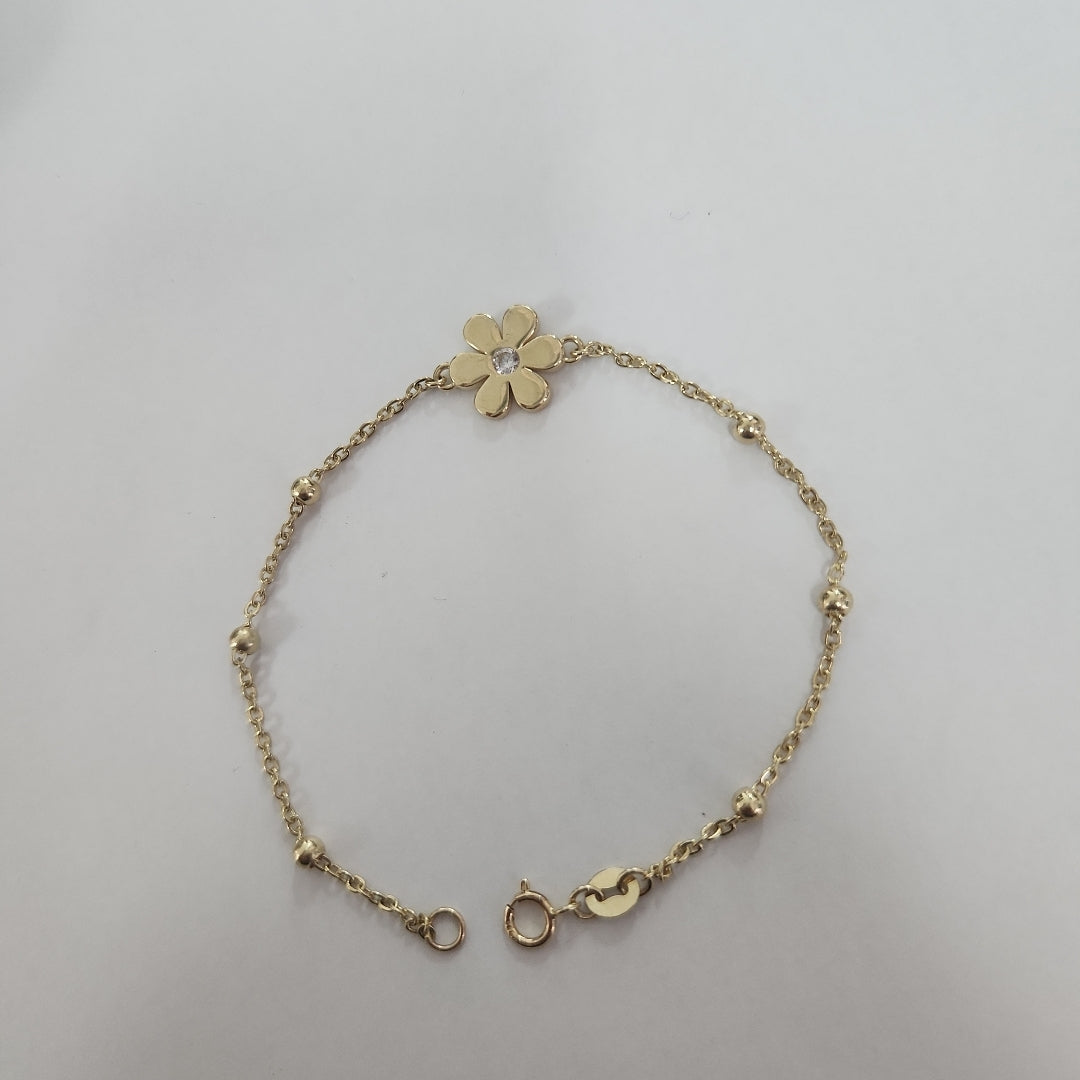 PULSERA TEJIDO ESPECIAL FLOR CON CIRCONIA 14K 18 CM 2.6 GR (NUEVO)