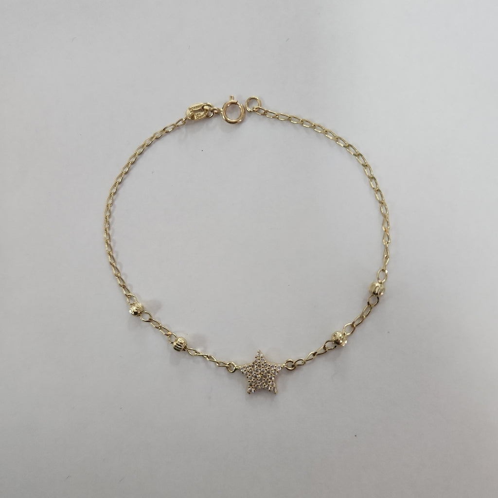 PULSERA ESPECIAL CON ESTRELLA Y CIRCONIAS 14K 18 CM 1.5 GR (NUEVO)