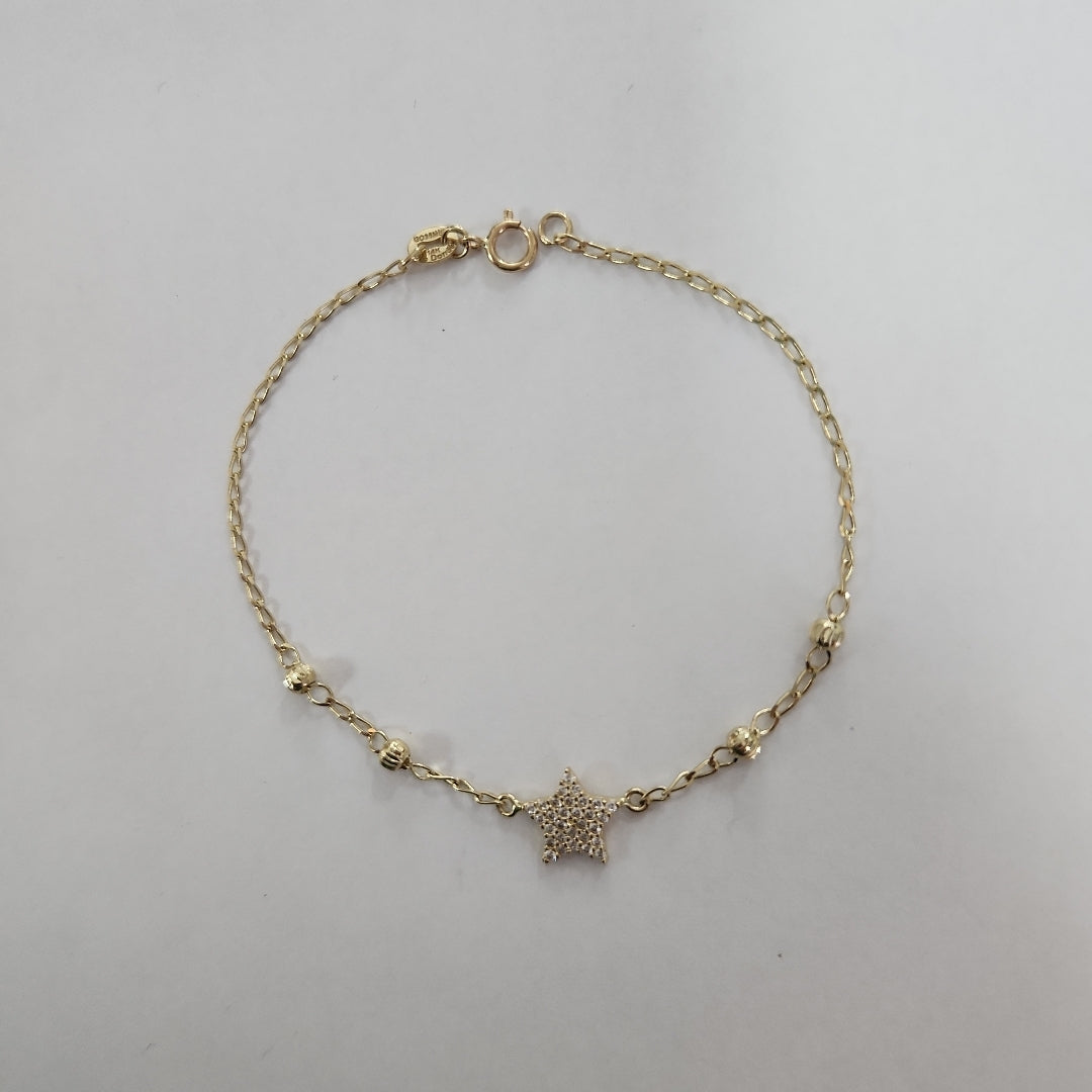 PULSERA ESPECIAL CON ESTRELLA Y CIRCONIAS 14K 18 CM 1.5 GR (NUEVO)