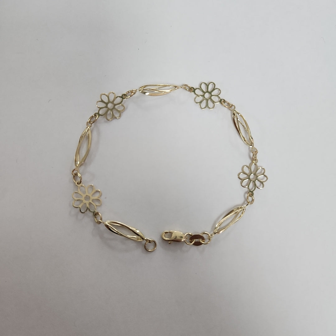 PULSERA ESPECIAL CON FLORES 14K 18 CM 2.5 GR (NUEVO)