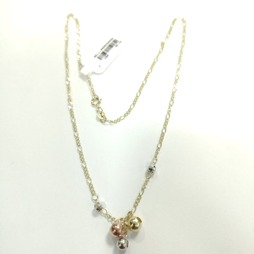CADENA GARGANTILLA 3X1 CON ESFERAS COMBINADAS 14K 45 CM 3 GR (NUEVO)