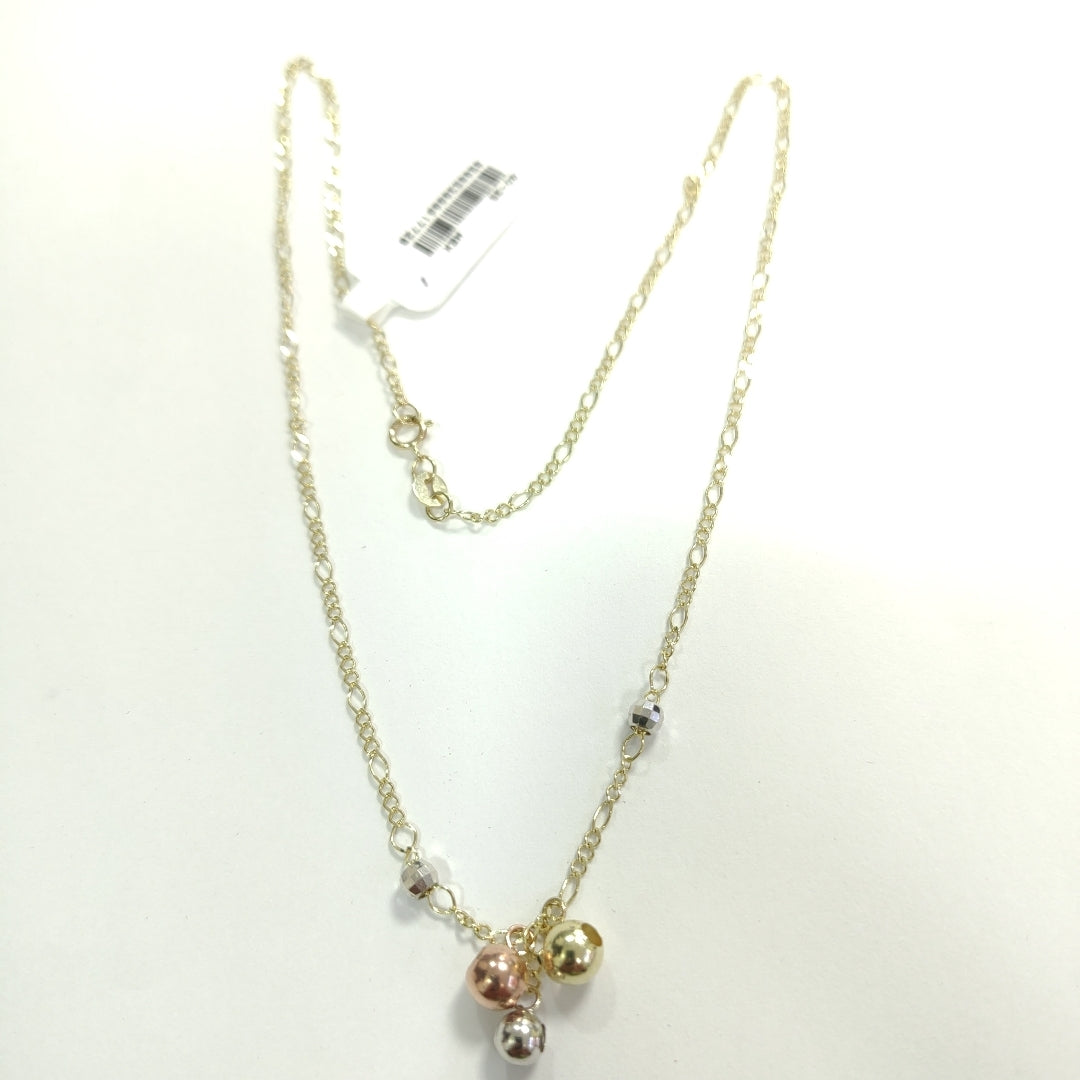 CADENA GARGANTILLA 3X1 CON ESFERAS COMBINADAS 14K 45 CM 3 GR (NUEVO)