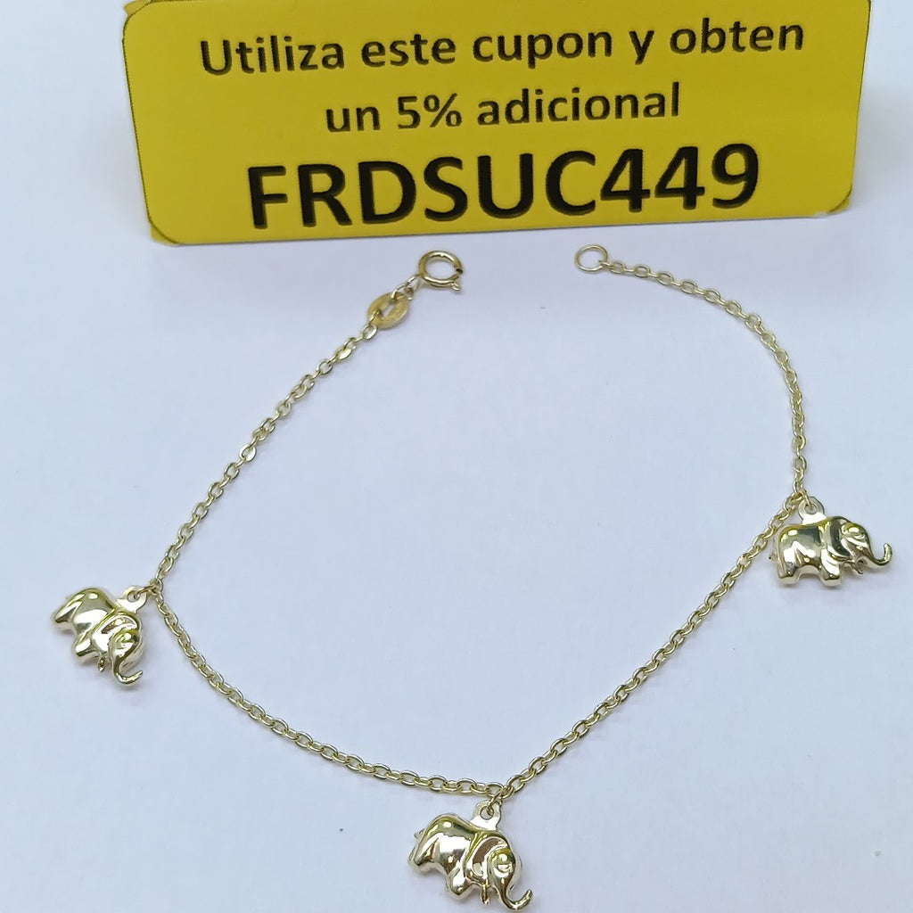 PULSERA ESPECIAL CON DIJES ELEFANTES 10K 18 CM 2.2 GR (NUEVO)