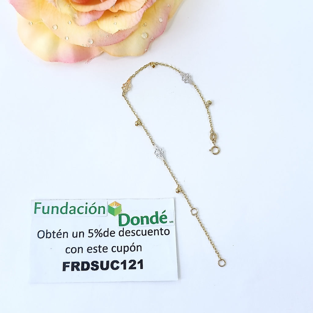 PULSERA ESPECIAL CON TREBOL 14K 18 CM 1.8 GR (NUEVO)