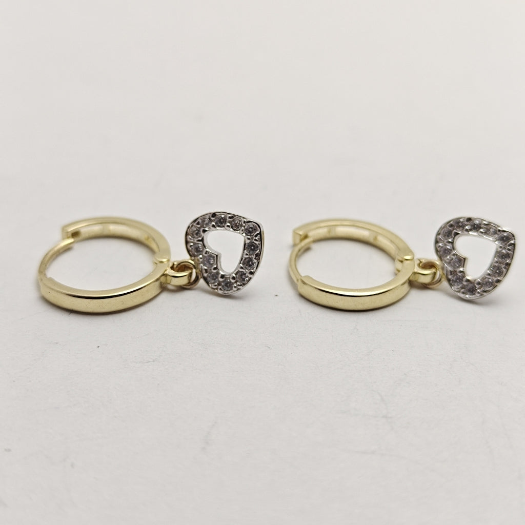 ARETES HUGGIES CON DIJE CORAZON Y CIRCONIAS 14K 2.2 GR (NUEVO)