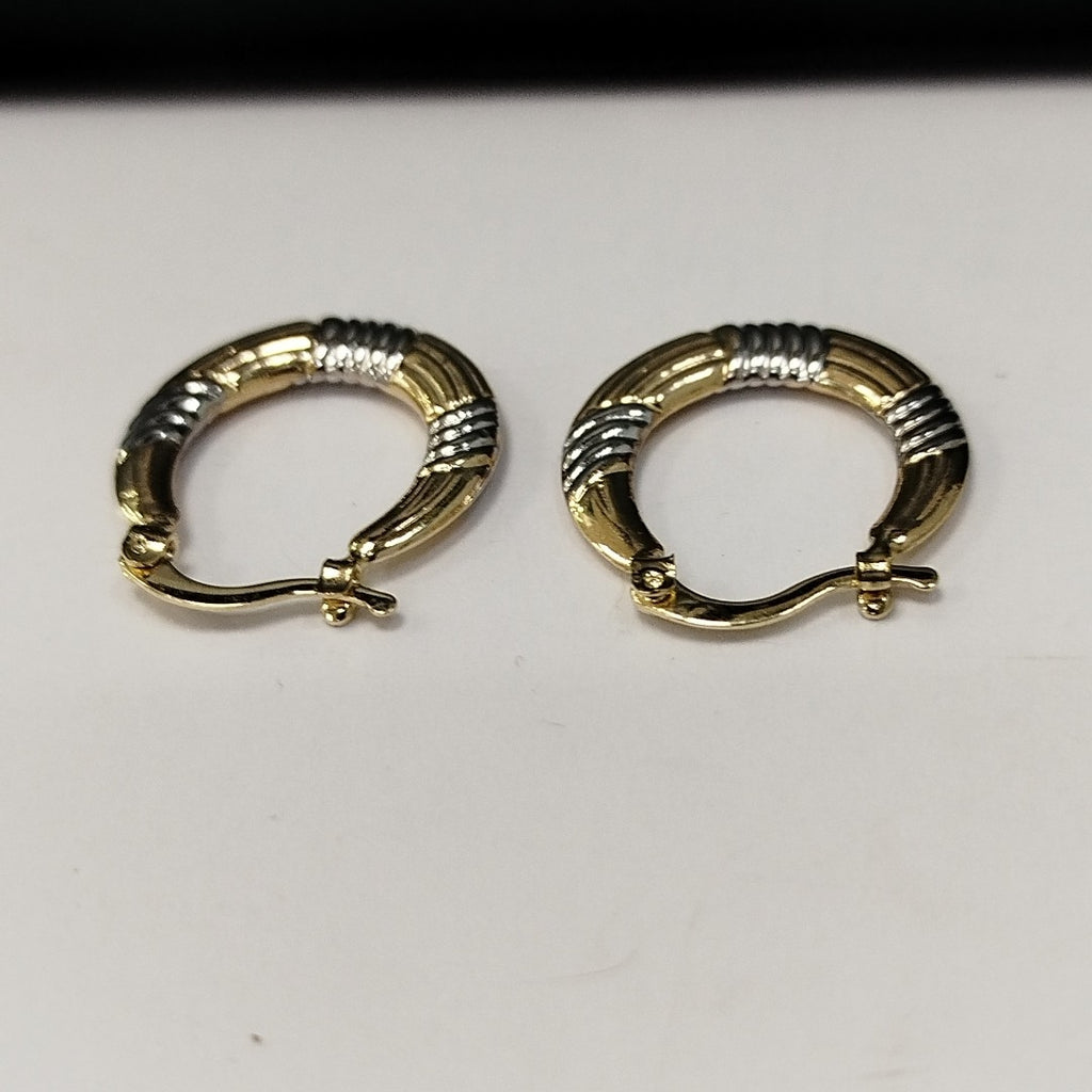 ARETES TEJIDO ARRACADAS COMBINADAS HUECAS 14K 1.9 GR (NUEVO)