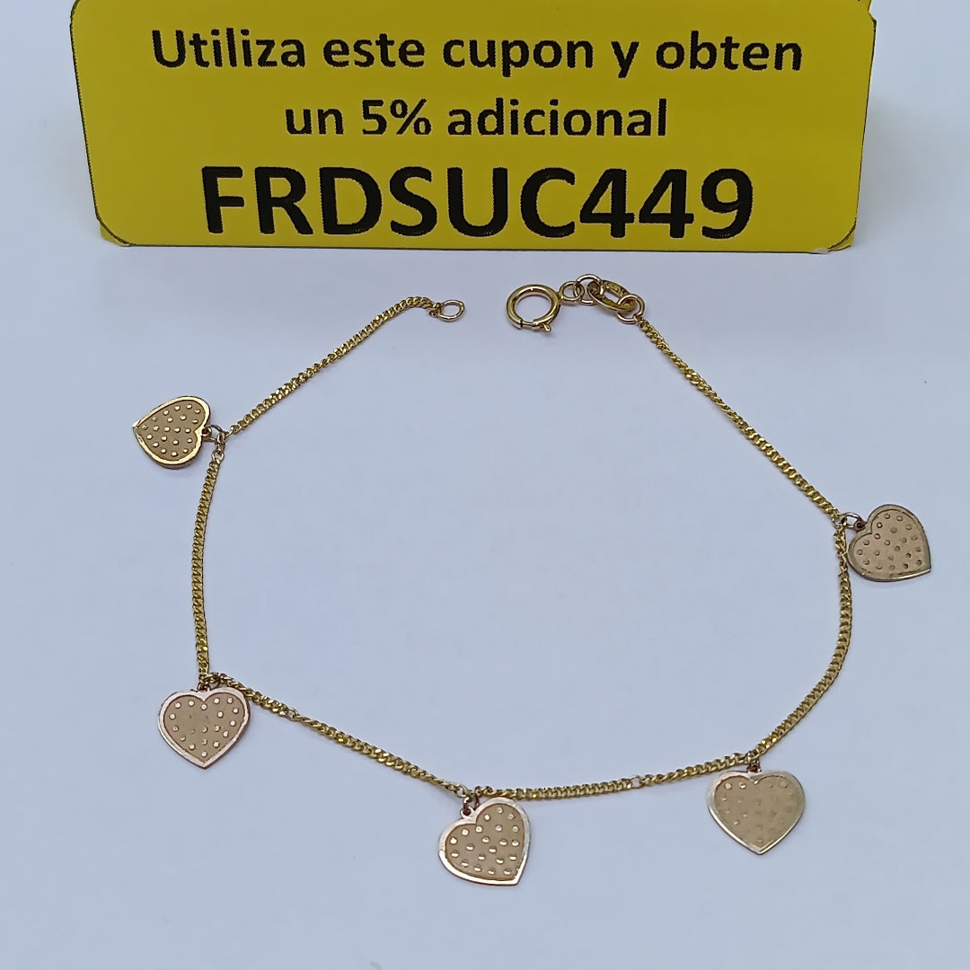 PULSERA ESPECIAL DIJES CORAZONES 10K 18 CM 1.7 GR (NUEVO)