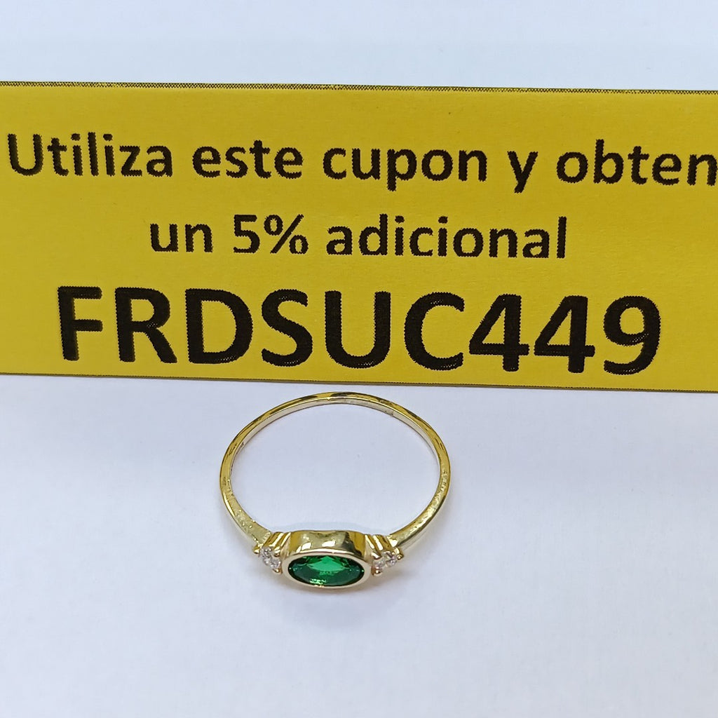 ANILLOS TEJIDO ANILLITO C CIRCONIAS Y PIEDRA VERDE 14K 8 1.2 GR (NUEVO)