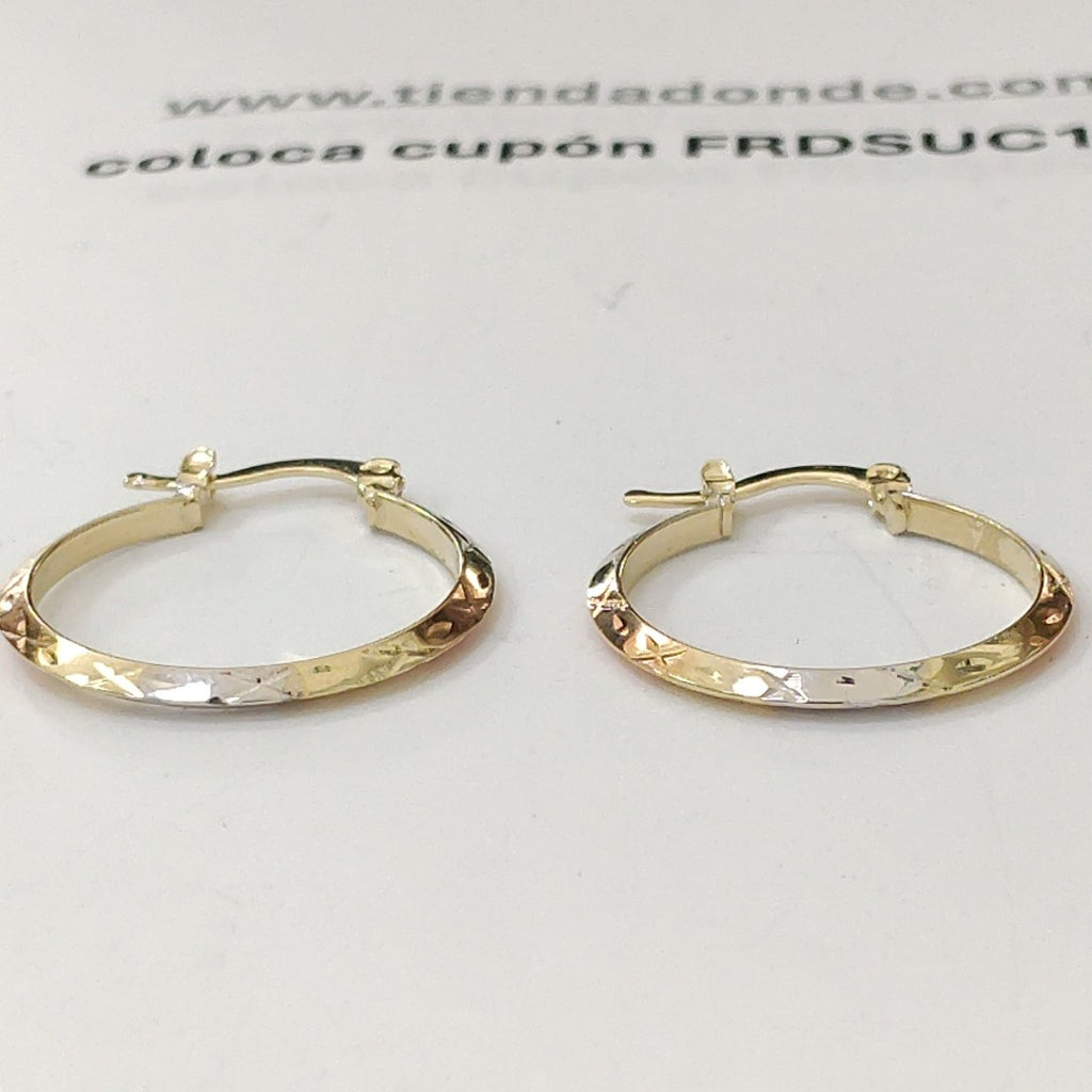 ARETES TEJIDO ARRACADAS BISELADAS COMBINADAS 14K 1.3 GR (NUEVO)