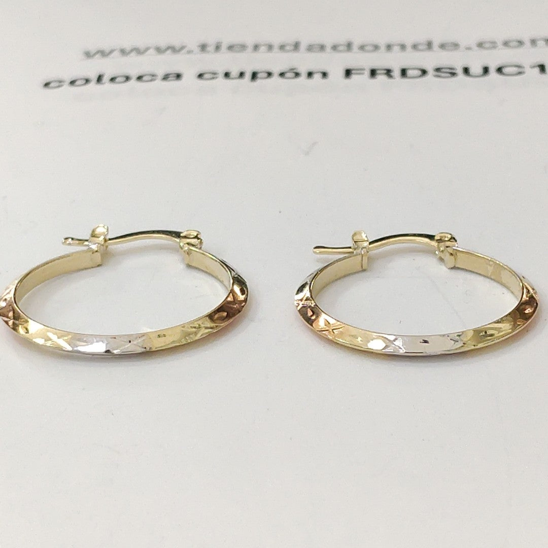 ARETES TEJIDO ARRACADAS BISELADAS COMBINADAS 14K 1.3 GR (NUEVO)