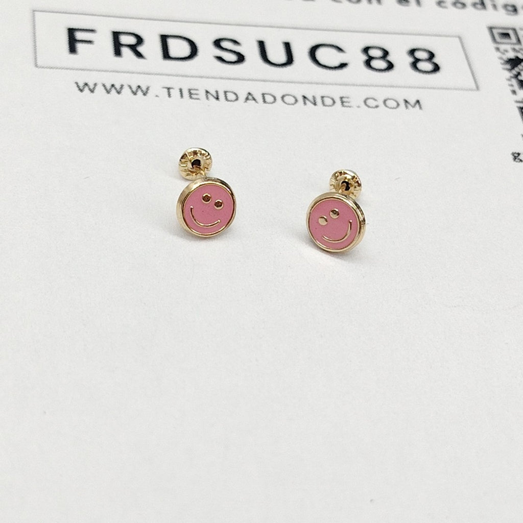 BROQUELES BROQUEL FIG SONRISA ESMALTE ROSA 14K 0.1696 GR (NUEVO)