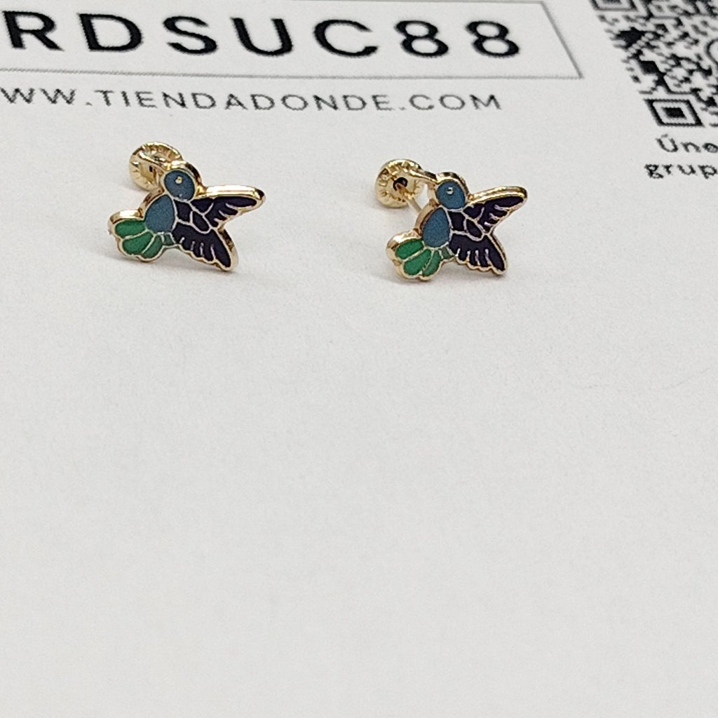 BROQUELES BROQUEL FIG COLIBRI ESMALTE AZUL 14K 0.2138 GR (NUEVO)