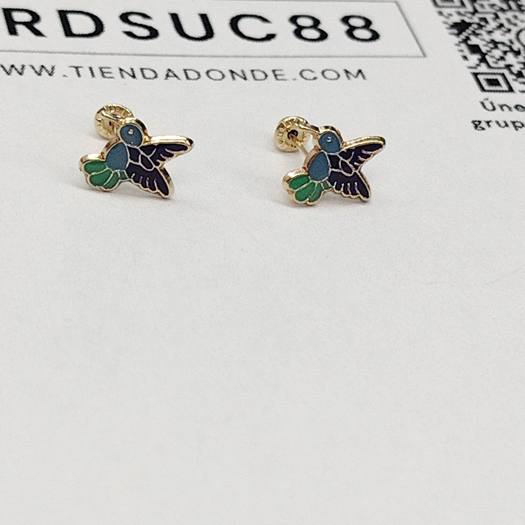 BROQUELES BROQUEL FIG COLIBRI ESMALTE AZUL 14K 0.2138 GR (NUEVO)