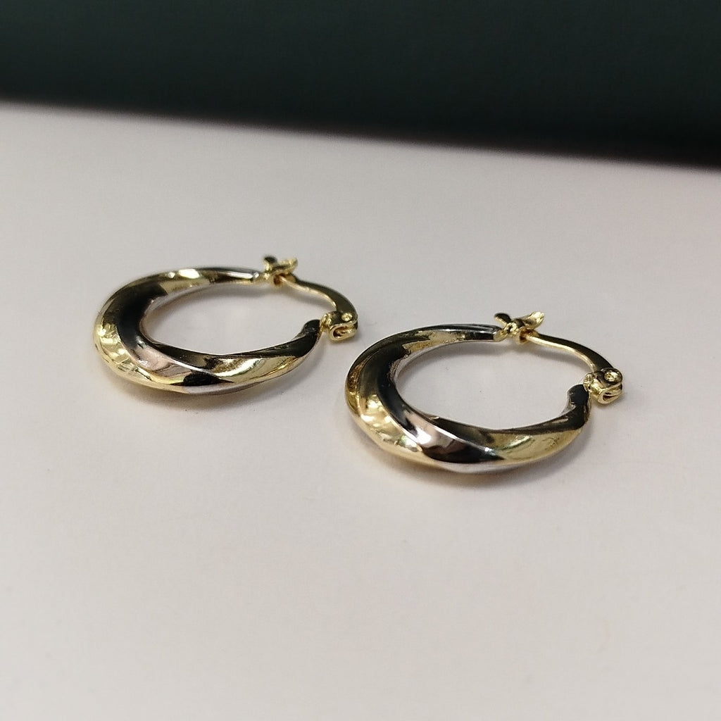 ARETES TEJIDO ARRACADA TRENZADA COMBINADA 14K 1.8 GR (NUEVO)