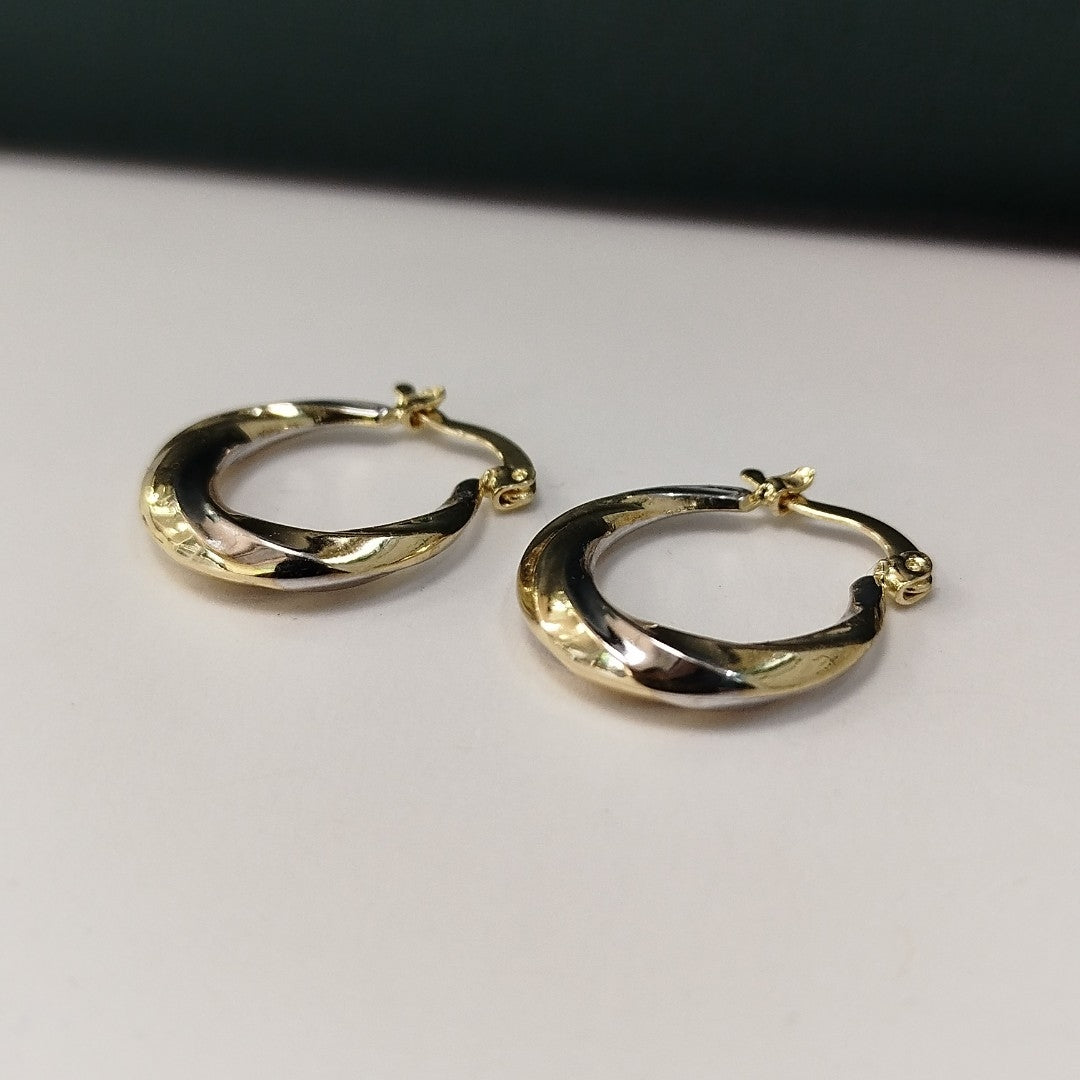 ARETES TEJIDO ARRACADA TRENZADA COMBINADA 14K 1.8 GR (NUEVO)