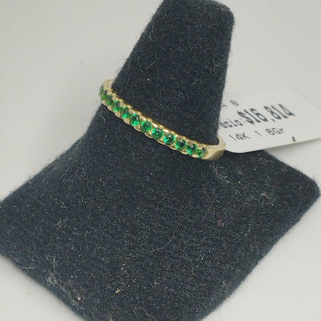 ANILLO ANILLITO MEDIA CHURUMBELA C PDRAS COLOR VERDE 14K 8 TALLA 1.6 GR (NUEVO)